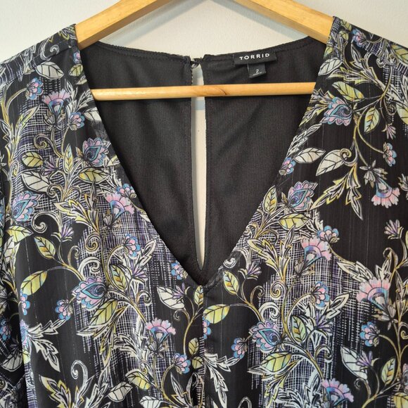 Torrid Black Floral Chiffon Lurex Tiered Ruffle Mini Dress Size 2X - Picture 5 of 11